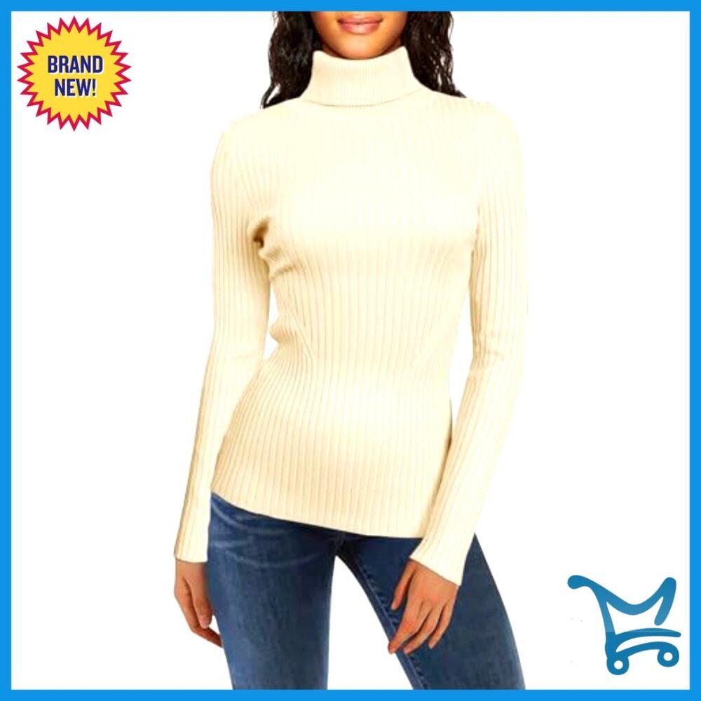 Ribbed Turtleneck Sweater Fitted Knitted Pullover Chic Minimal Y2K - Picture 2 of 7